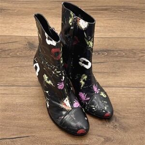 Matisse Posey Women's Size 10 Floral Leather Ankle‎ Booties Black Zip Heels